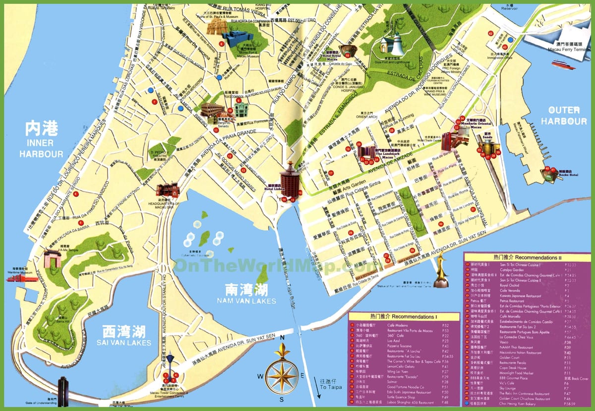 turist pletter i Macau kort